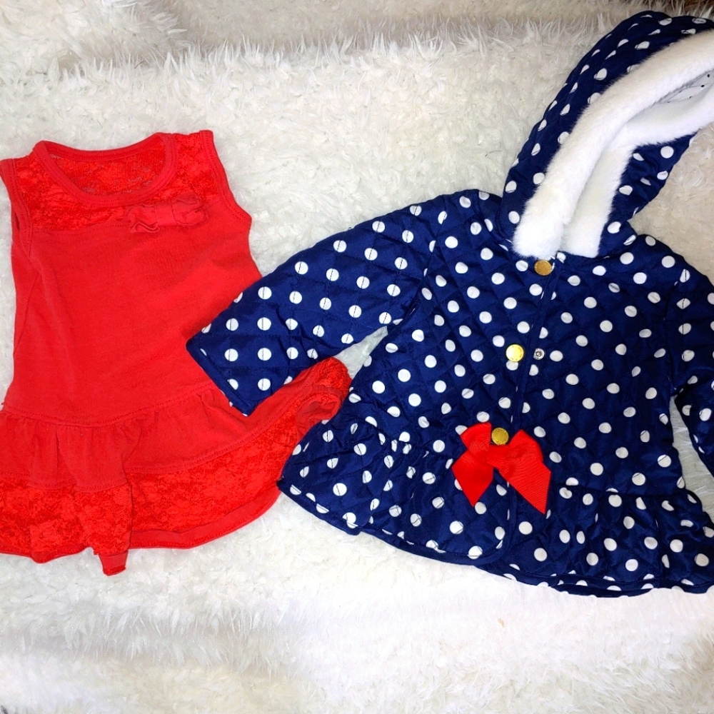 12 month dress and jacket Bundle navy polka dot